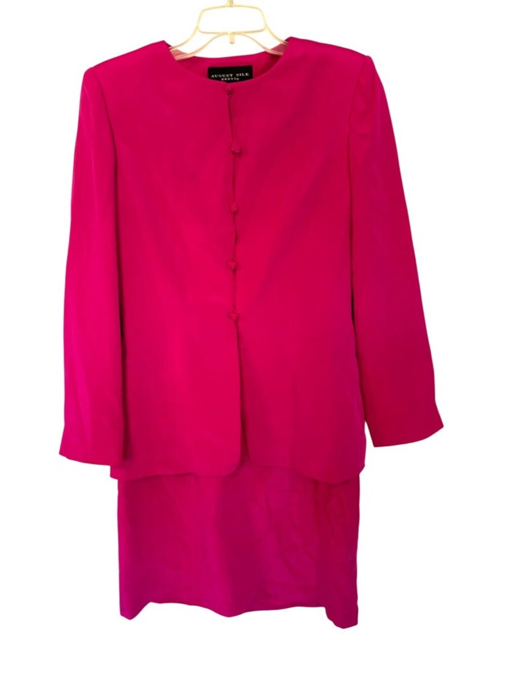 Vintage August Silk Sheath Dress Suit Set Fuchsia Pink Professional Office 8 - Picture 2 of 15